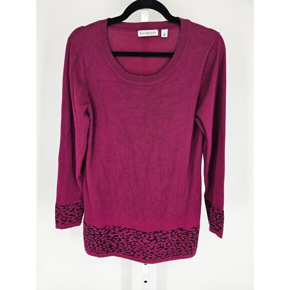 Kim Rogers Womens Sz M Long Sleeve Tunic Knit Top Purple Black Animal Print - Picture 1 of 4